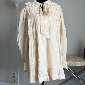 Free people Victorian-Inspired Cream Lace Tie-Neck mini dress